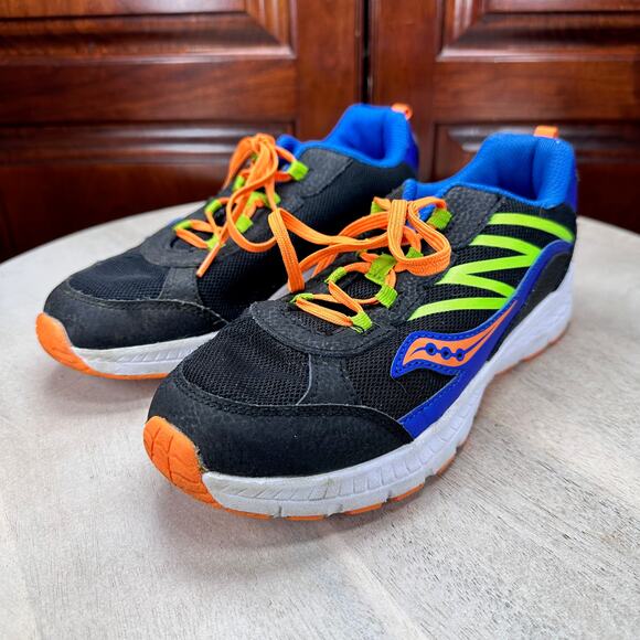 Saucony Boys Sneakers Size 3.5M Blue Black Green Orange Running Shoes VGUC - Picture 3 of 12
